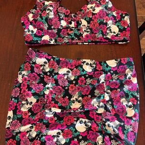 Torrid Skull & Rose Two-Piece Set in Black, Hot Pink, Teal